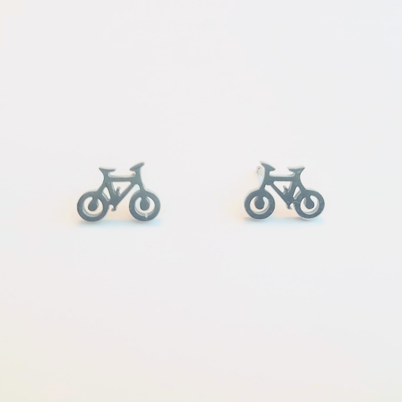 Set of small cute bicycle shaped stainless steel stud earrings with push backi… - Picture 2 of 2